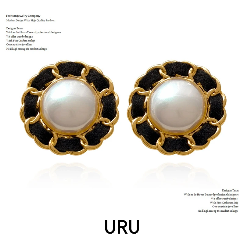 

Retro Jewelry 925 Silver Needle Shiny Simulated Pearl Earrings Vintage Style High Quality Brass Black Stud Earrings For Girl