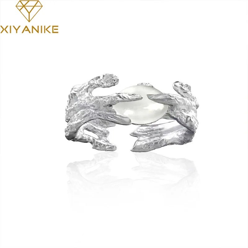 

XIYANIKE Vintage White Onyx Open Cuff Finger Rings for Women Girl New Korean Fashion Trendy Jewelry Gift Party кольцо женское