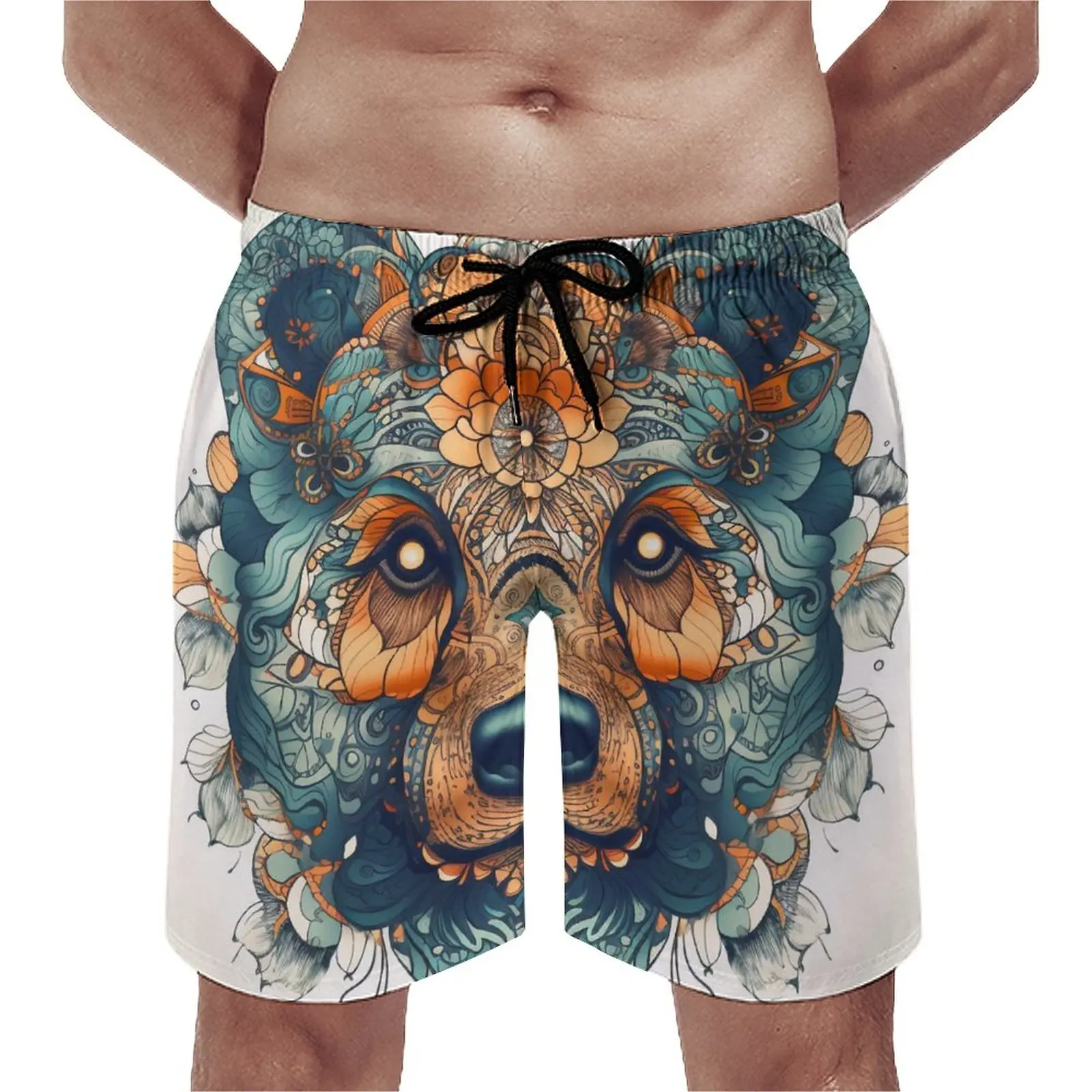 

Bear Board Shorts Summer Floral Mandala Classic Beach Shorts Man Running Surf Quick Dry Custom Swim Trunks
