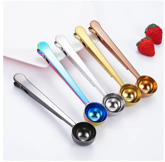 

Stainless Steel Coffee Spoon with Sealing Clip for Baking Coffee Powder Oatmeal Long Handle Tea Coffee Kitchen Accessories