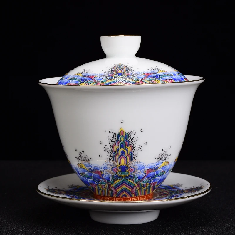 

Tea Bowl Tea Cup Ceramic Enamel Color Cover Bowl Large Three-way Tea Bowl Tea Holder Tea Cup Pot Kung Fu Tea Set