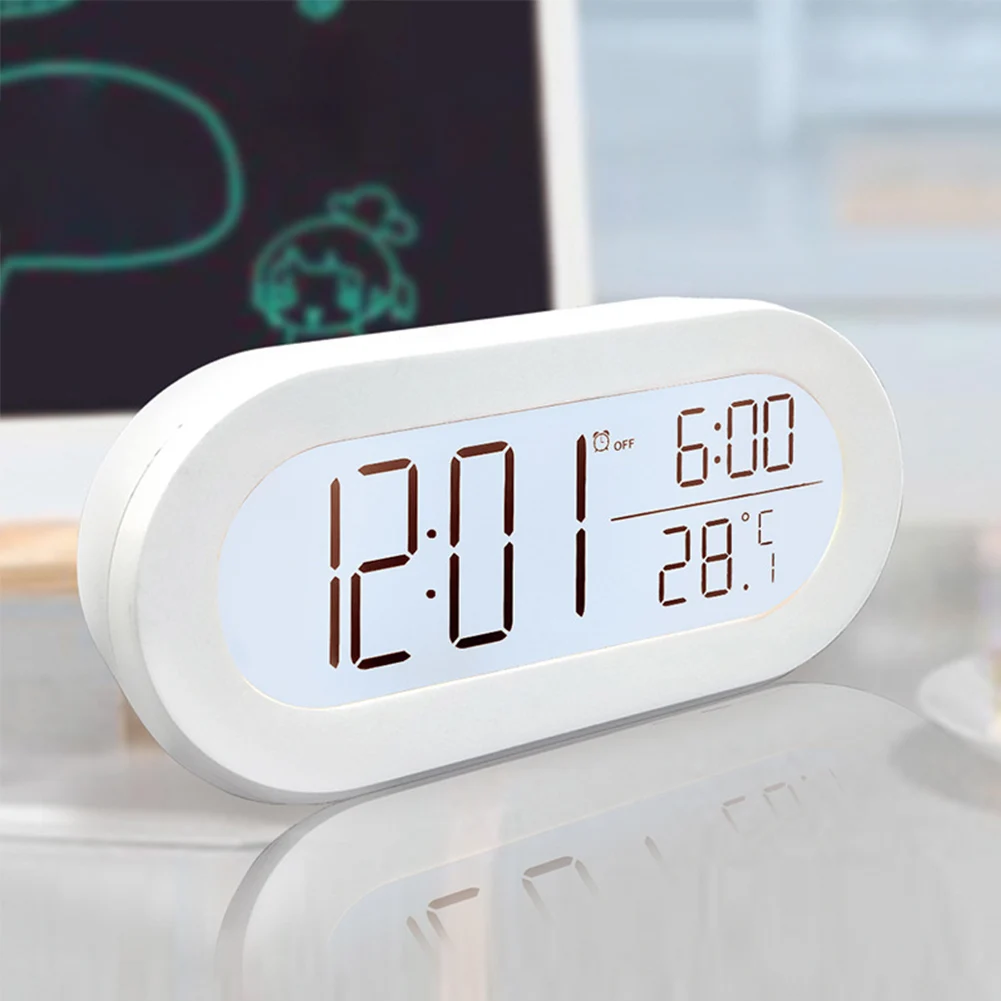 

Snooze Battery Operated For Bedroom Easy Setting Modern Home Office Portable Temperature LCD Digital Soft Backlight Alarm Clock
