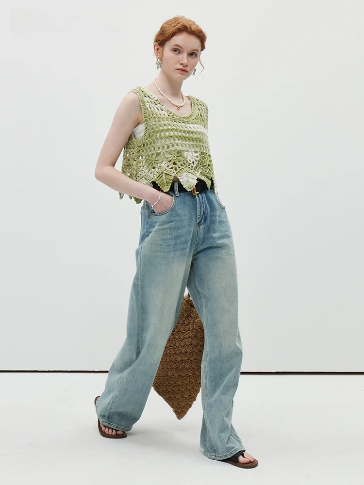 La Chapelle Blooming вязаный полый жилет женская верхняя одежда топ с круглым вырезом