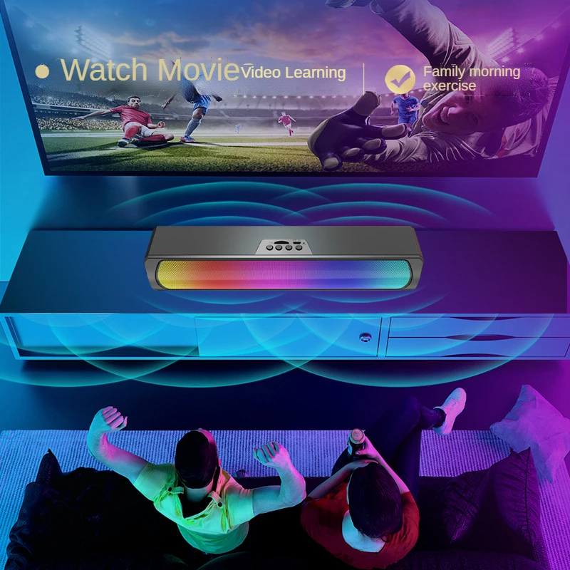 

2021 for PC TV Wired and Wireless Soundbar with RGB Computer Game Audio Striped Lights USB Speakers Game Super Subwoofer Desktop