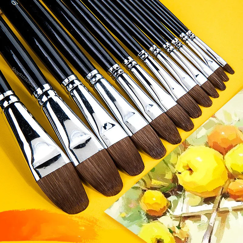 

6PCS Flat Head Watercolor Brush Set Wolf Milli Wooden Handle Paint Brushes Acrylic Brush Oil Painting Brush Art Supplies