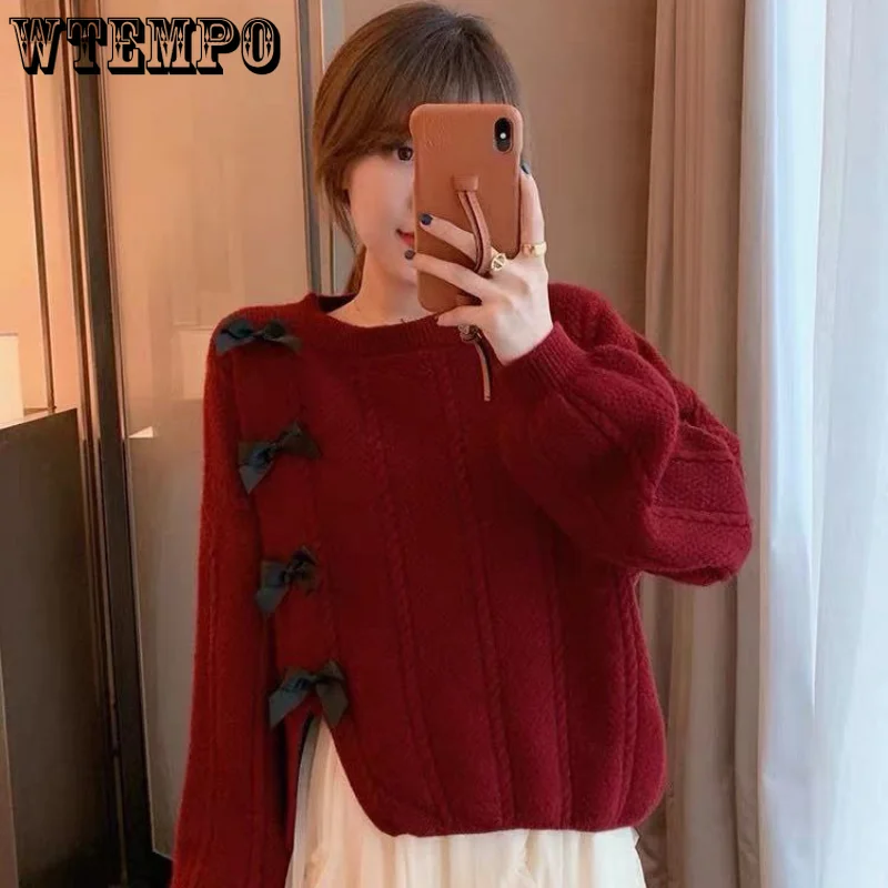 

WTEMPO Women's Sweater Long Sleeve Top Loose All-matching Knitwear Korean Style Retro Pullover Fashion Woman Blouses 2022