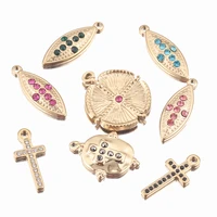 5pcs gold zircon crystal cross earrings charms stainless steel oval pendants for diy necklace bracelet jewelry makings wholesale