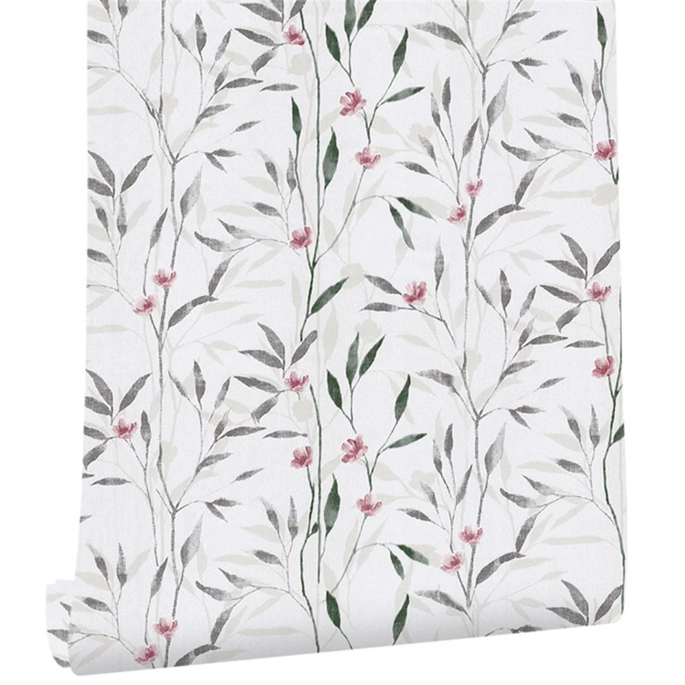 

Самоклеящаяся виниловая бумага для стен, бумажная самоклеящаяся, с рисунком цветов, листьев, зеленая/серая, для ванной комнаты, спальни, дом...