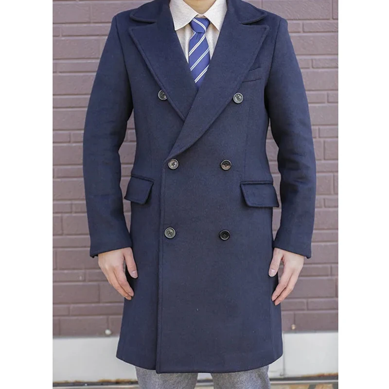 Мужской твидовый костюм, темно-синий шерстяной деловой пиджак средней длины с отложным воротником, утепленная куртка для инструментов в стиле ретро, 2022