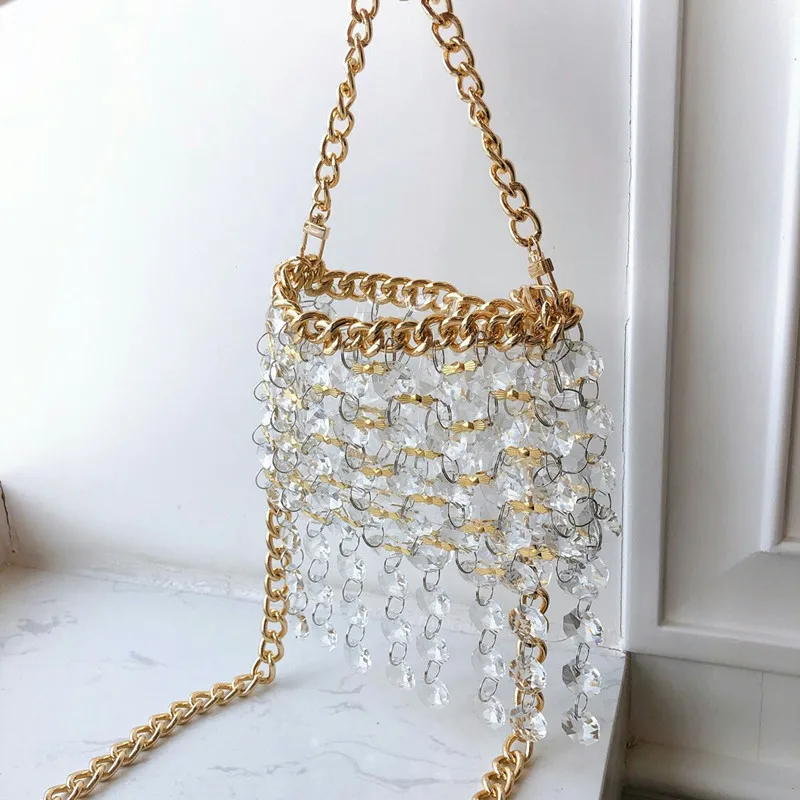 2022 spring and summer new Korean foreign style hand-woven bag crystal square hand-held one-shoulder messenger women |