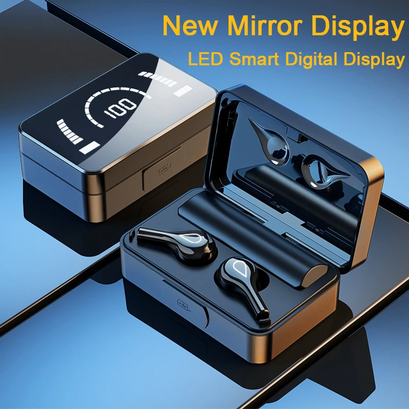 

TWS Bluetooth 5.0 Earphones Wireless Headphone With Mirror LED Display 9D Stereo Sports Waterproof Earbuds Headsets With Mic