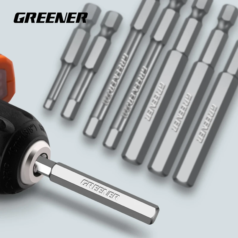 

Greener Magnetic Hexagon Screwdriver Bit S2 Steel Hex Shank Screw Drivers Set 50mm 75mm 100mm 150mm Length H1.5-H12