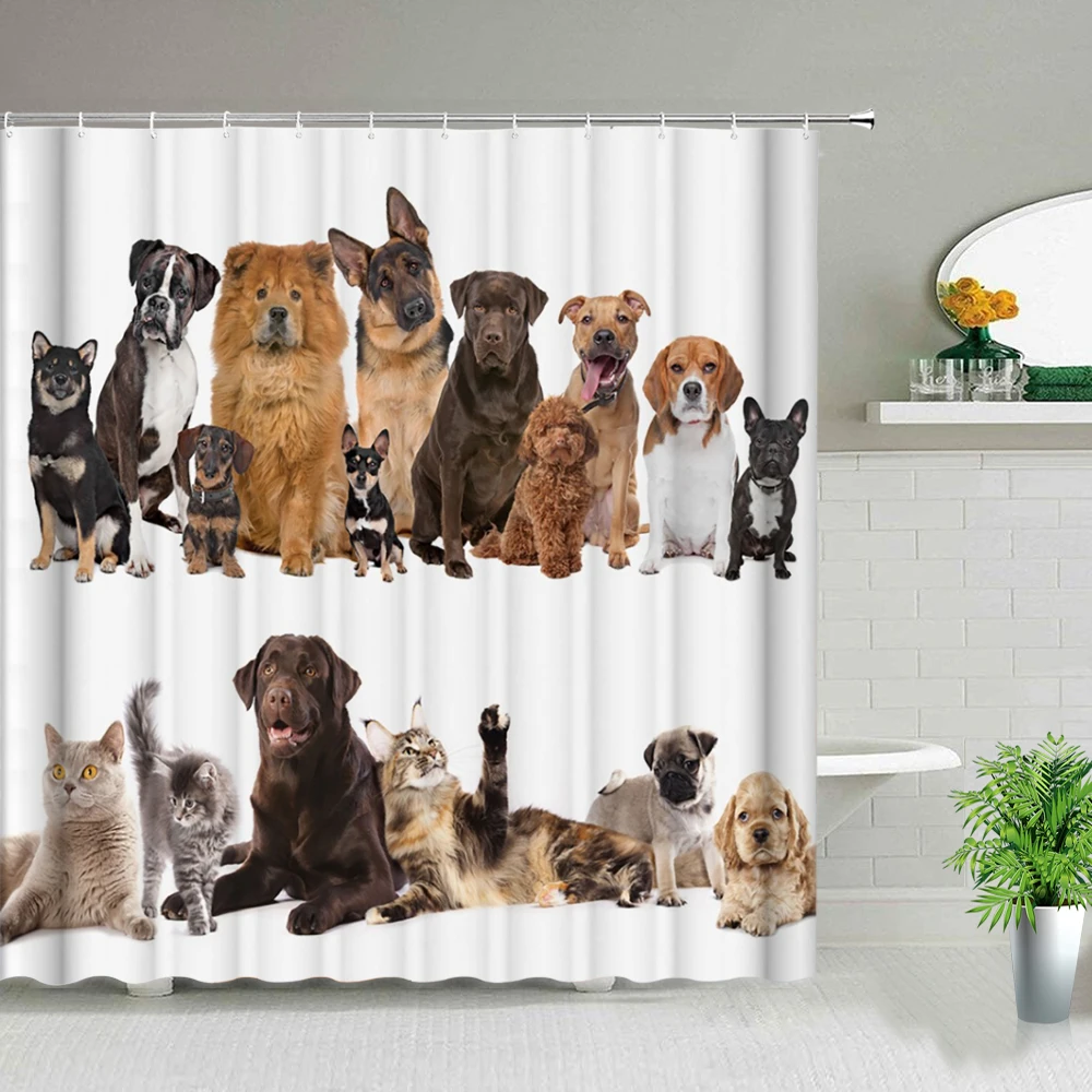

Juego de cortina de ducha 3d impermeable para baño de niños, tela de poliéster, decoración del hogar con ganchos, bonito Animal,