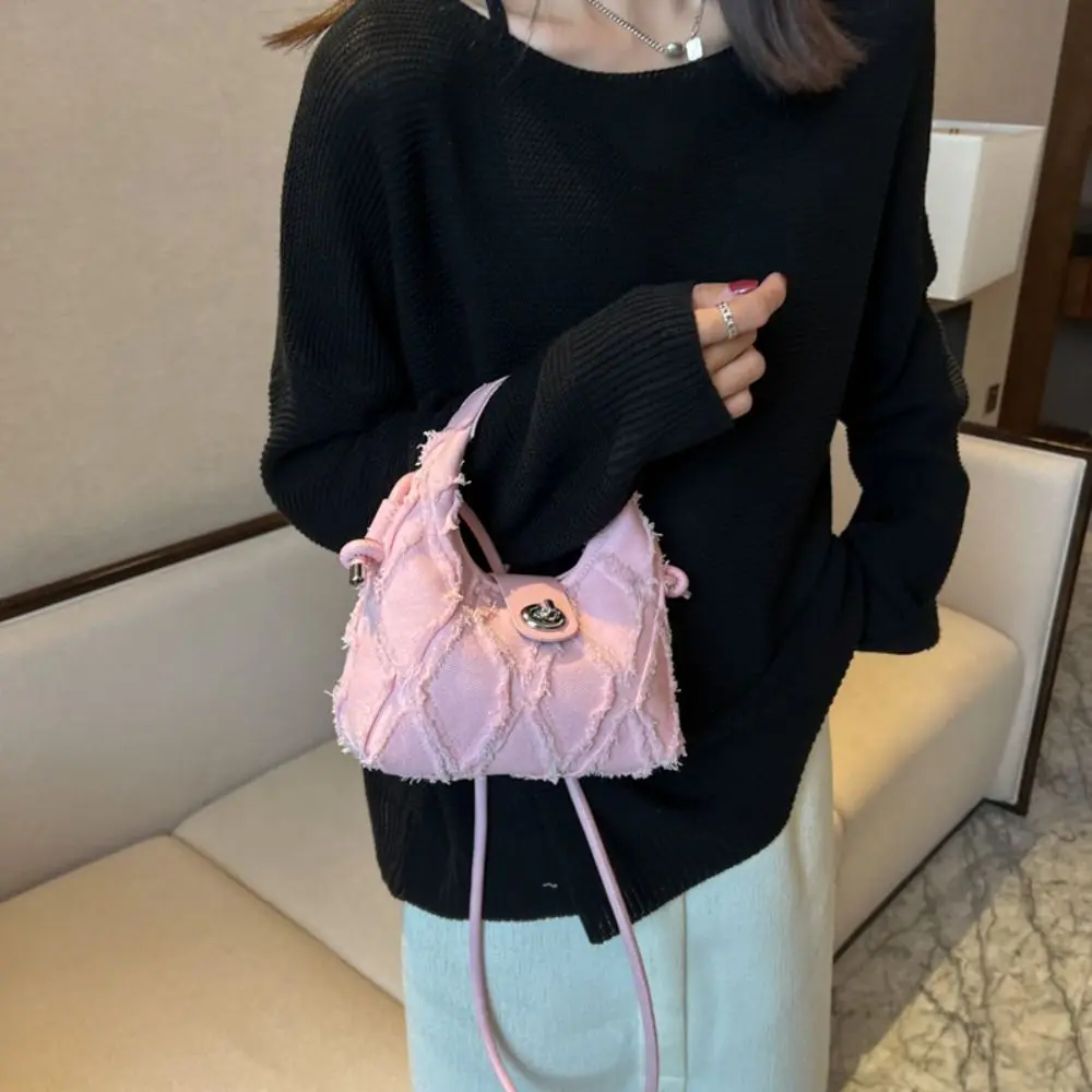 

Fabric Tote Bag Luxury Canvas Raw Edge Shoulder Bag Lattice Crossbody Bags for Women Girl