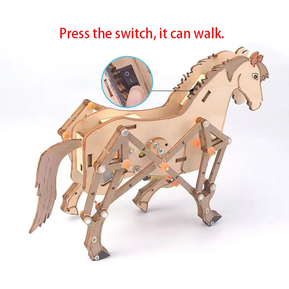 

3D Puzzle Trojan Horse Troy Woodiness DIY Jigsaw Assemble Mechanical Walk Toy Electric Steam Game Children Gift