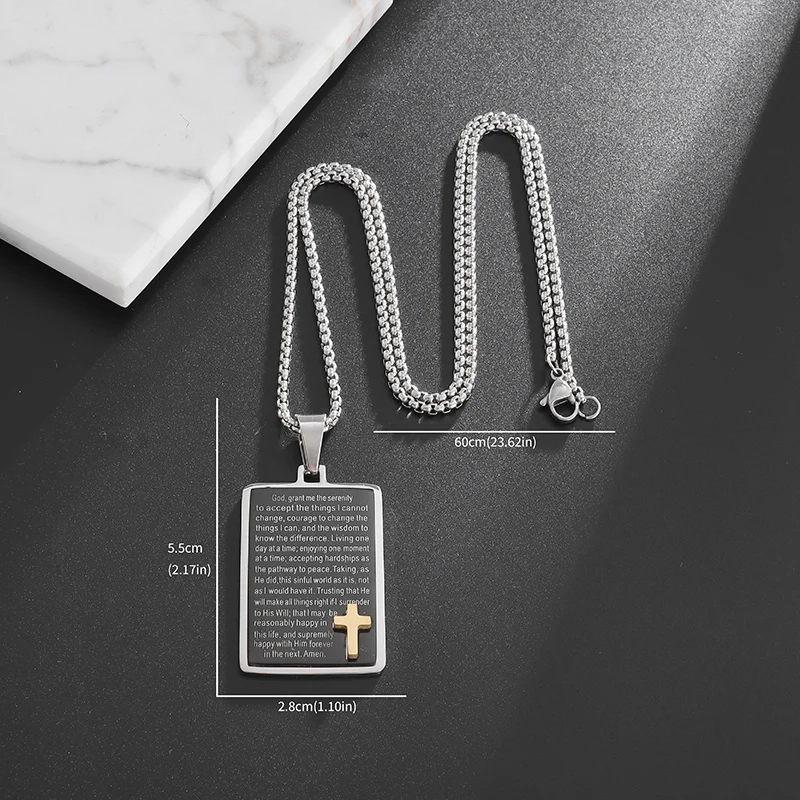 Кулон из нержавеющей стали с христианским крестом Иисуса и библией квадратное