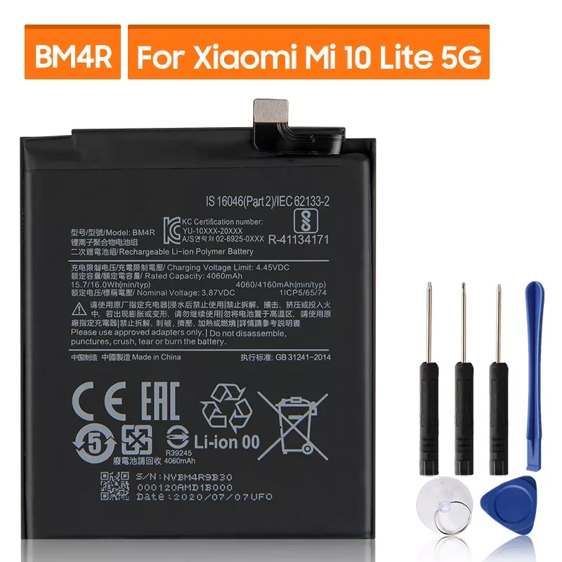 

2023New Replacement Battery For Xiaomi Mi 10 Lite 5G Mi10 Lite BM4R Rechargeable Phone Battery 4160mAh