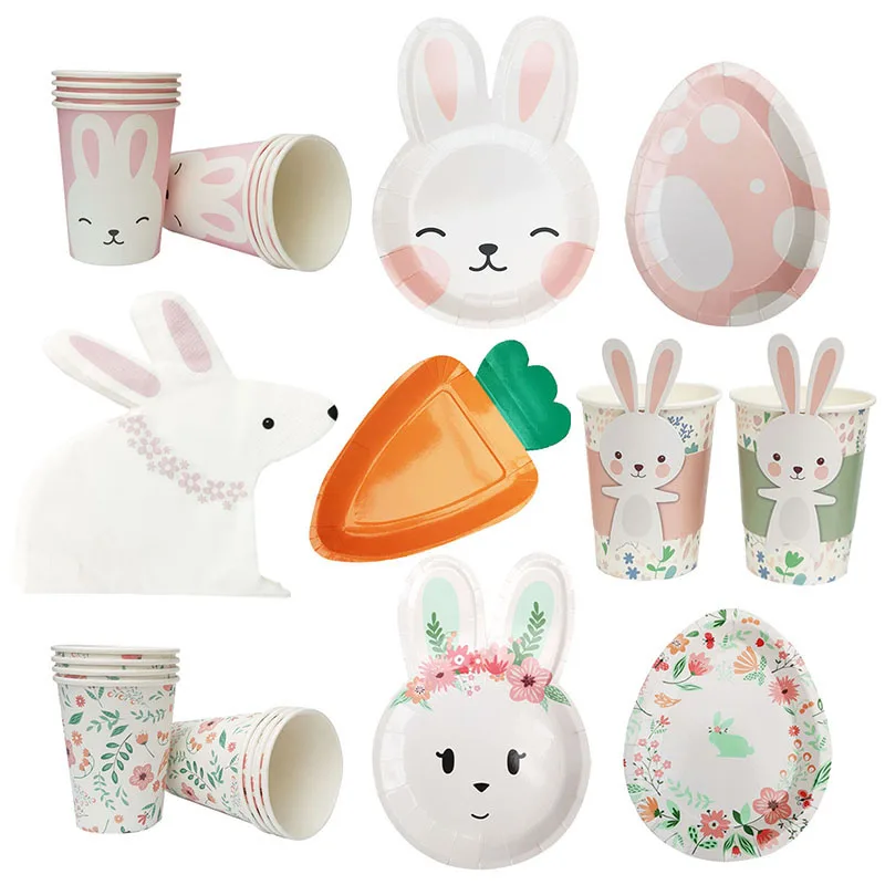 

Happy Easter Decoration Bunny Rabbit Carrot Easter Eggs Paper Plates Kids 1 2 3 Birthday Decoration Easter Party Favors Supplies