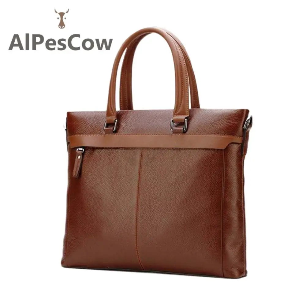 Design Genuine Leather Vintage Handbag For Men 100% Alps Cowhide Briefcase Laptop Bag High Quality Formal Male Business Bag