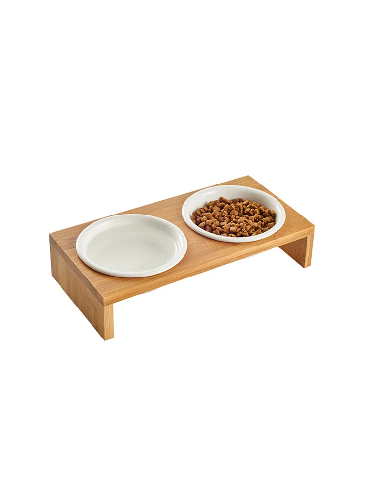 

Деревянный обеденный стол, керамическая подсветка, бамбуковый, нескользящая двойная миска для взрослых и кошек, миска для еды для маленьких собак и собак