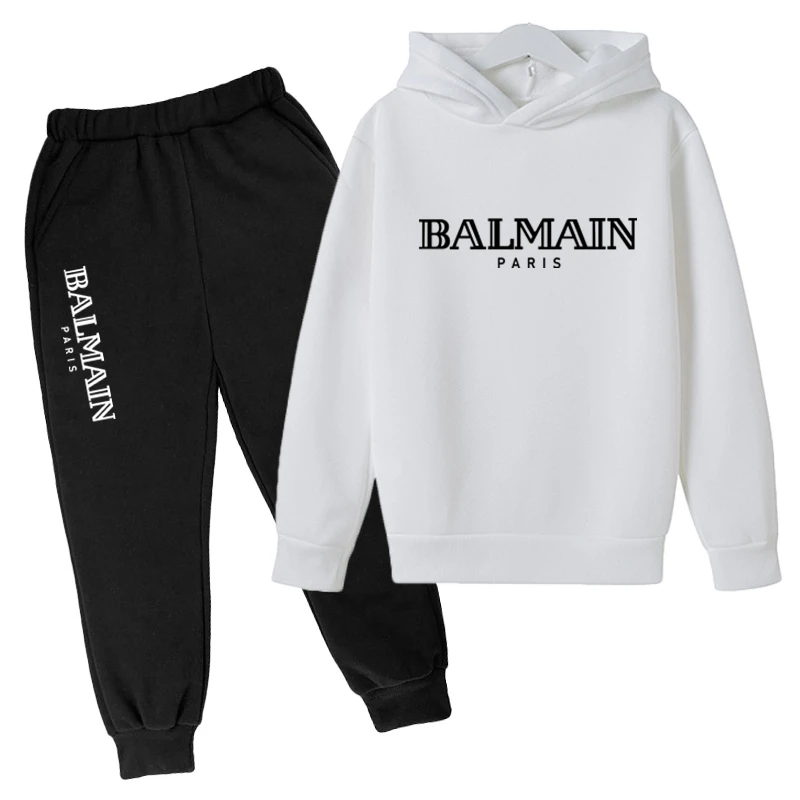 

Children Autumn Print Letters Fashion Sports Suit Hoodie + Pants Boys And Girls Outdoor Running Pullover Kids Street Casual Coat