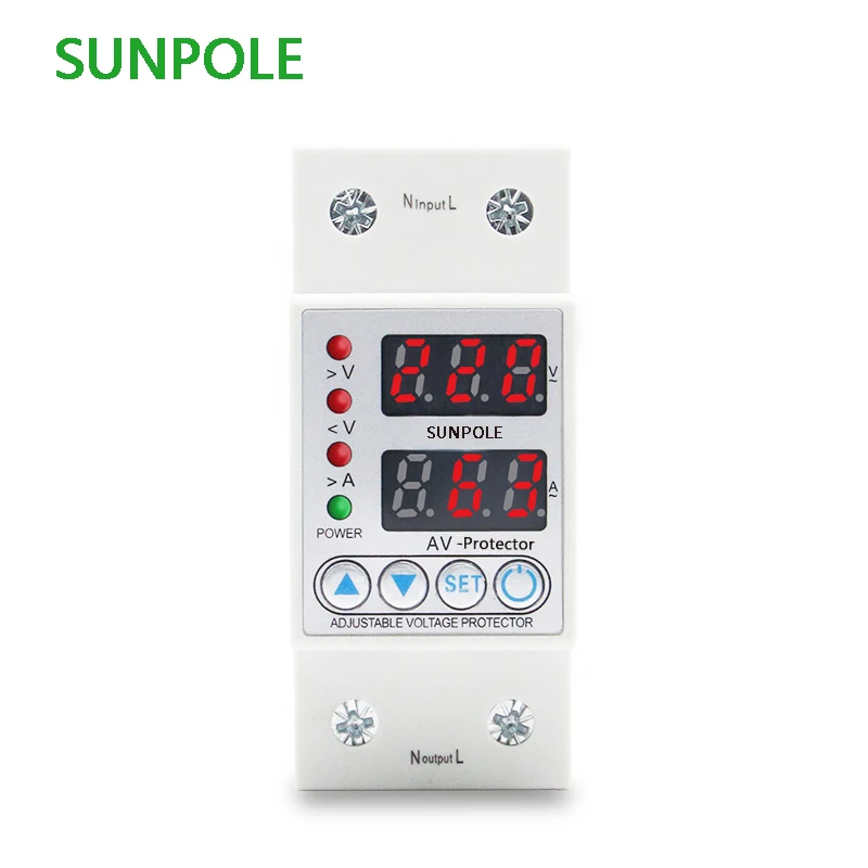 

40A 63A 230V Din Rail Adjustable Over Voltage And Under Voltage Protective Device Protector Relay Over Current Protection Limit