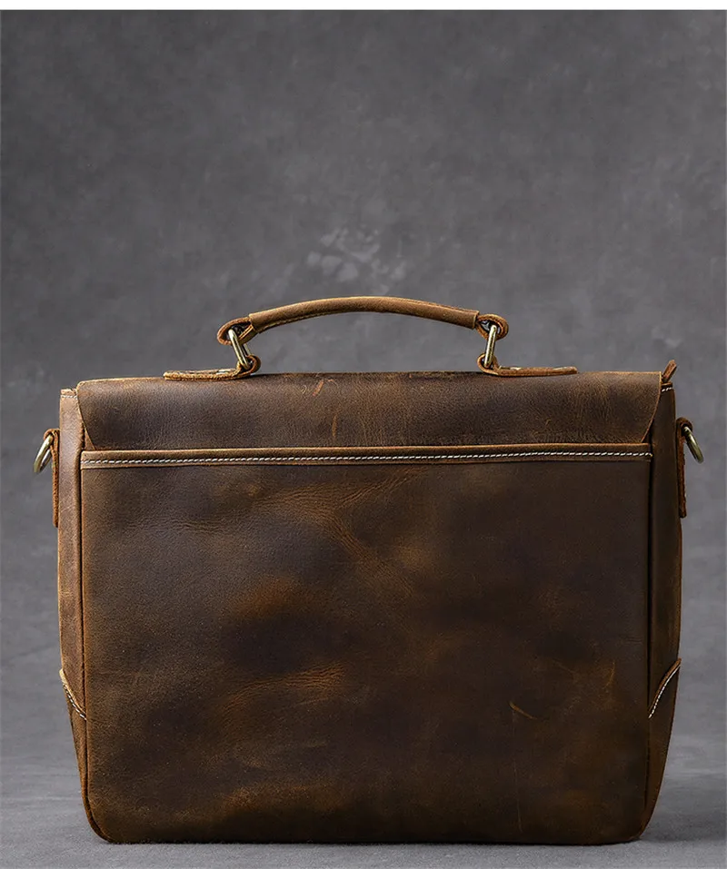 Business vintage crazy horse cowhide men's briefcase luxury genuine leather handbag lawyer office laptop shoulder messenger bag