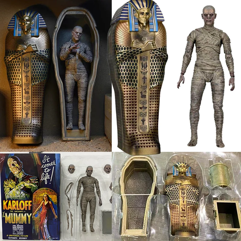 

Original NECA Universal Monsters The Mummy Casket Coffin Pyramid Action Figure Monsters Model Christmas Halloween Gift Doll