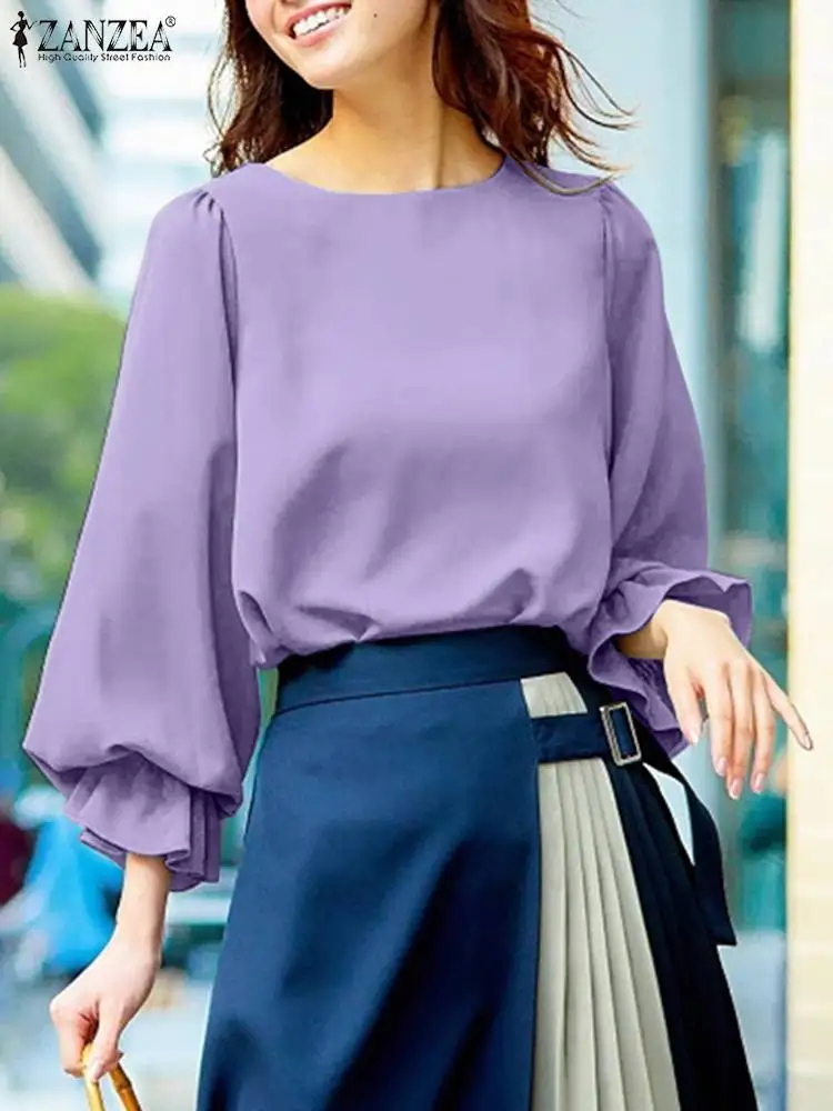 

ZANZEA Spring Women Blouse Long Sleeve Loose Solid Work Tops Elegant OL Blusas Female Chemise Oversize Hoiday Tops Tunic Mujer