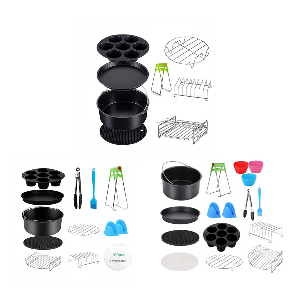 

8 inch Stainless Steel Air Fryer Accessories Set for Airfryer 3.73.7 4.2 5.3 5.8QT Basket Grill Kitchen Baking Tool