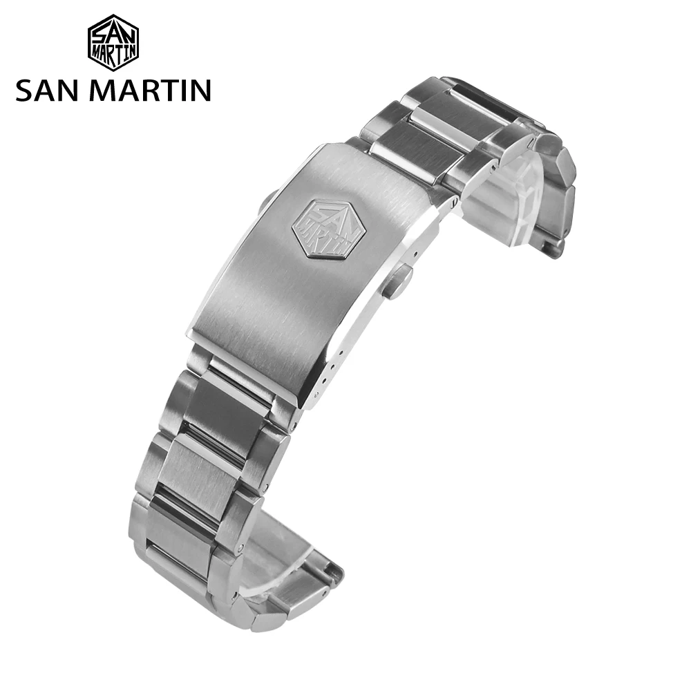 San Martin Watch Parts No Insert Flat Ends Bracelet High Quality 316L Solid Stainless Steel 3Links  20mm 22mm Universal Strap