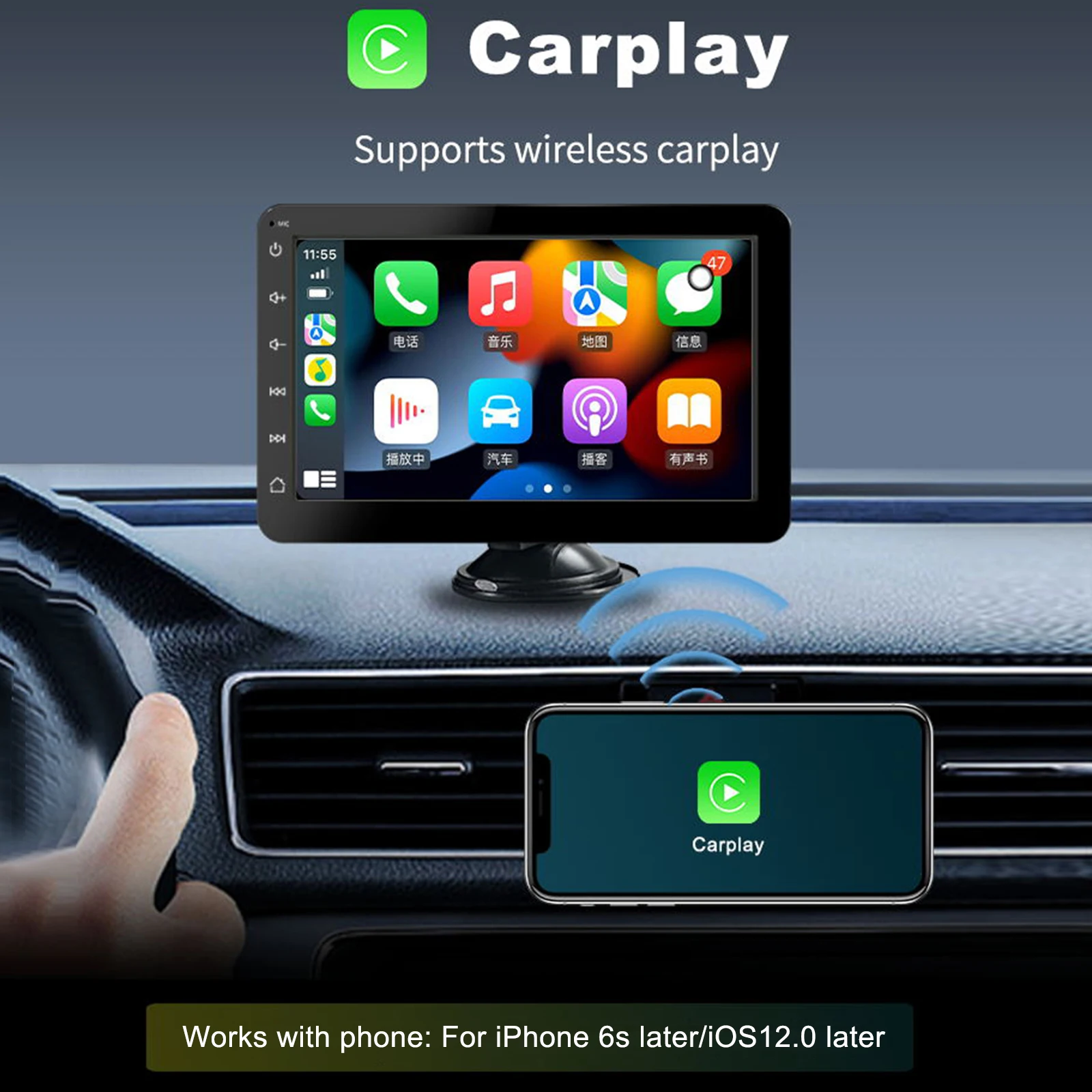 

7Inch Car Motorcycle GPS Navigation CarPlay and Android Auto Portable Navigation GPS Touch Screen Motorcycle Display FM transmit
