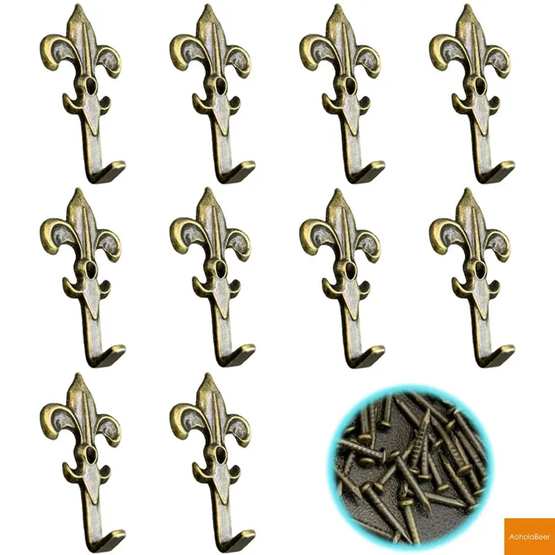 

10 шт. маленькая металлическая вешалка для ключей, декоративные настенные крючки для спальни, винтажные Крючки для пальто, искусственная дер...