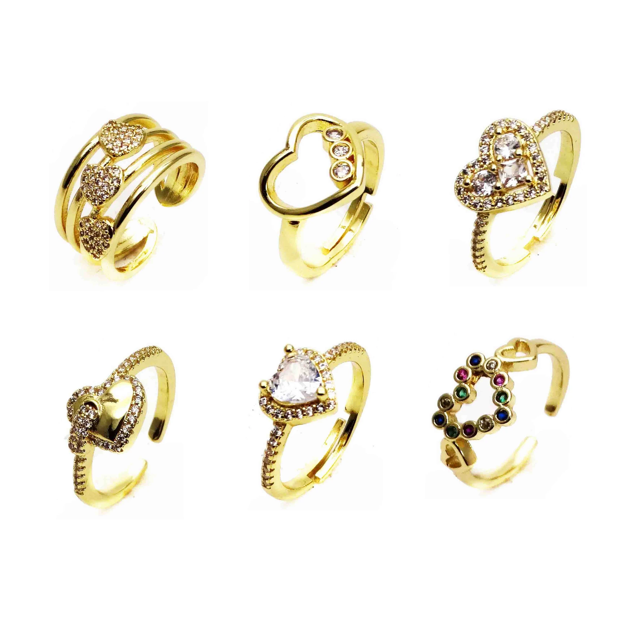 

Opening adjustable Micro-inlaid zircon heart-shaped ring Copper Gold plated love Rings for women fashion Jewelry