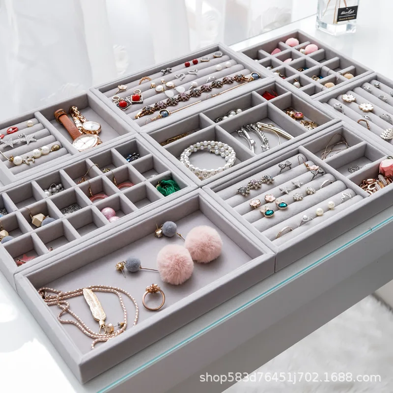 

DIY Jewelry Box Showcase Storage Organizer Soft Velvet Earring Ring Necklace Pendant Bracelet Tray Jewelry Display Holder Rack