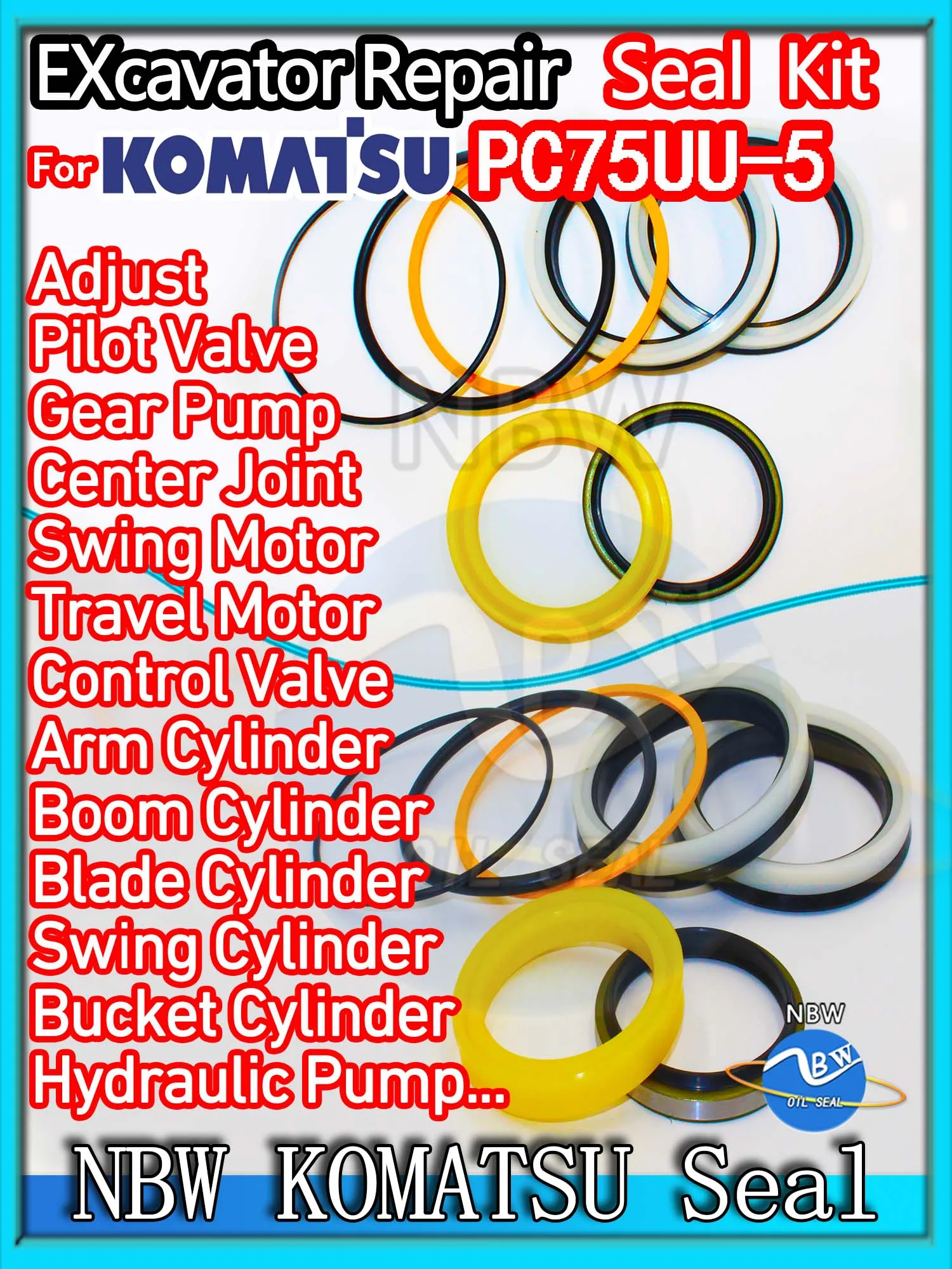 

For KOMATSU PC75UU-5 Excavator Oil Seal Kit High Quality Repair PC75UU 5 Digger Clamshell Shovel Adjust Swing Gear Center Joint