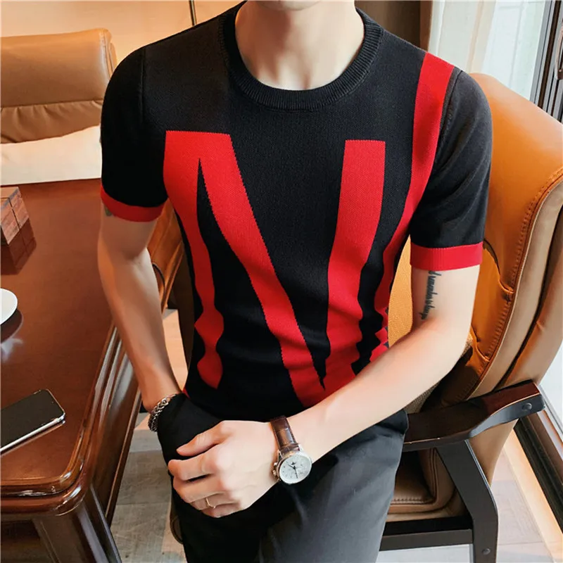 2022 Brand Clothing Men's High-Quality Slim Fit Short-Sleeved Sweaters/Men of Letters Printing Leisure Sweater Plus Size S-4XL