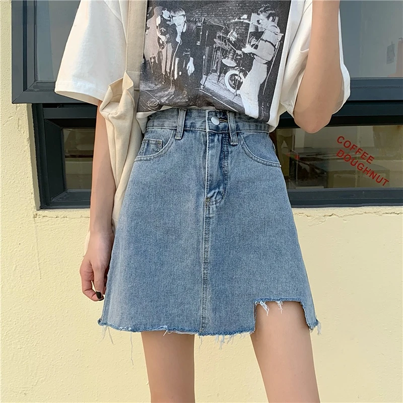 

Skirts Women Vintage Denim Students Korean Style Simple All-match Skirt Casual A-line Streetwear Ladies Summer Harajuku Ins New