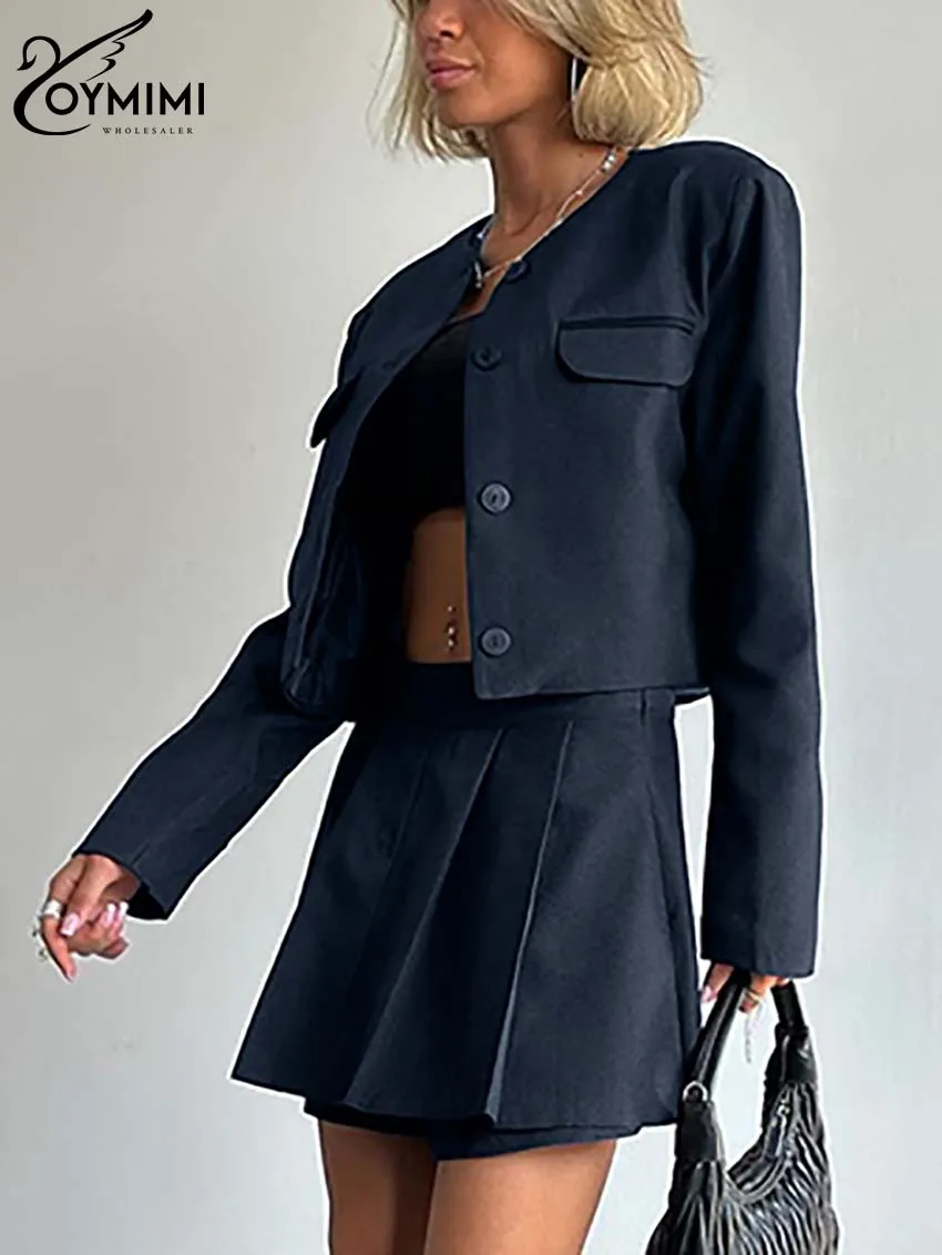 Oymimi Causal Темно-синие комплекты из 2 предметов Женский наряд Элегантные рубашки с