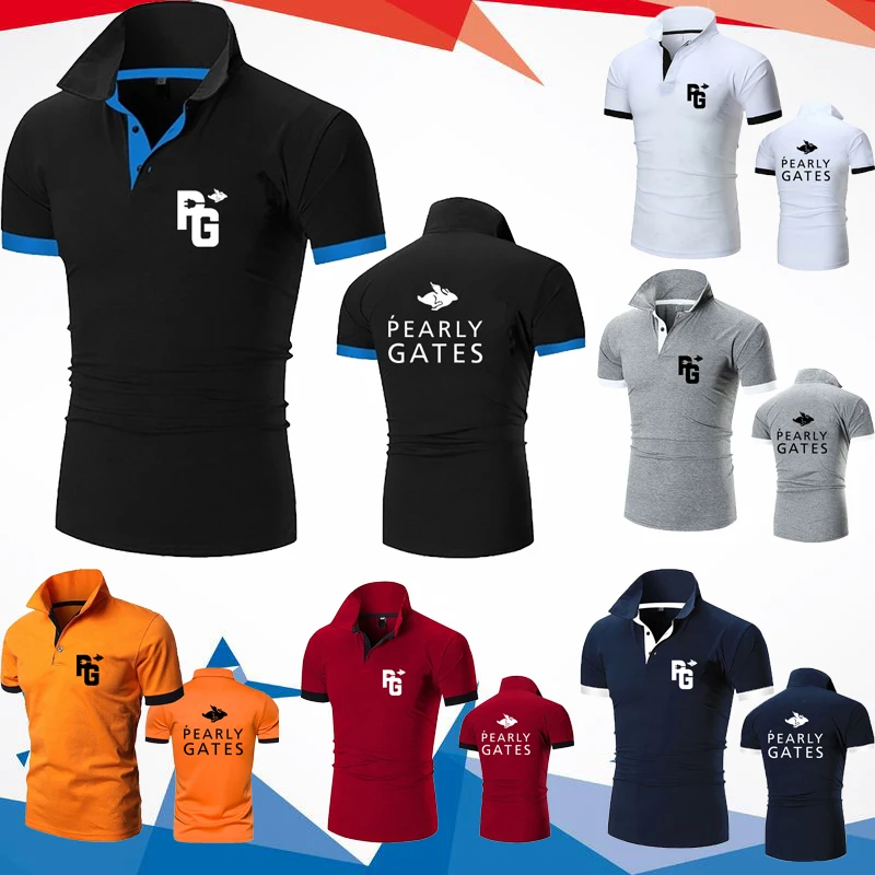 

Мужская Летняя Модная приталенная рубашка-поло с жемчужными перламутровыми воротами для гольфа, мужская спортивная рубашка-поло, рубашка д...
