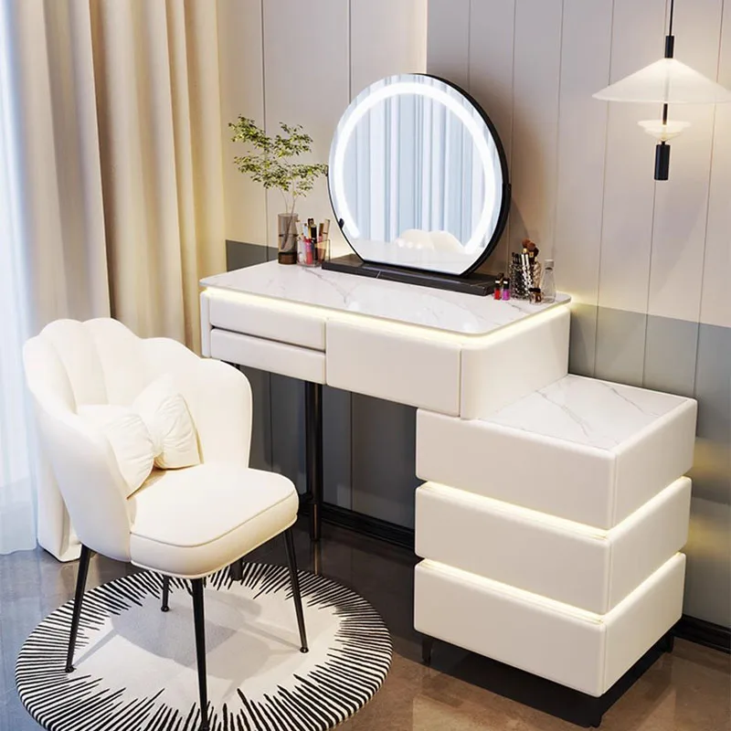 

Desk Mirror Dressing Table Vanity Set Makeup Cosmetic Drawer Dresser Mirror Console Toaletka Z Lustrem Luxury Bedroom Furniture