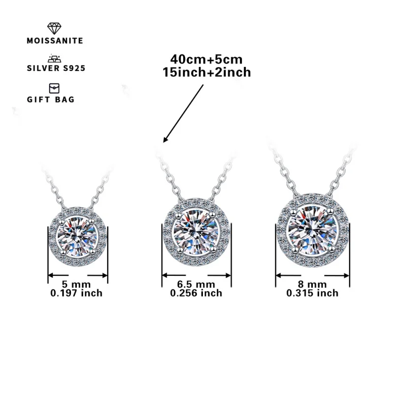 S925 silver plated platinum 0. 5ct/1ct/2CT Men's & Women's pendant inset round white GRA moissanite chain luxury jewelry gifts