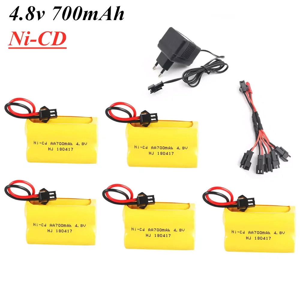 

NEW 700mah Ni-CD Battery with Charger cable For Rc toys Cars Tank Robot Boat Gun 4* AA 700mah 4.8v Rechargeable Battery SM Plug