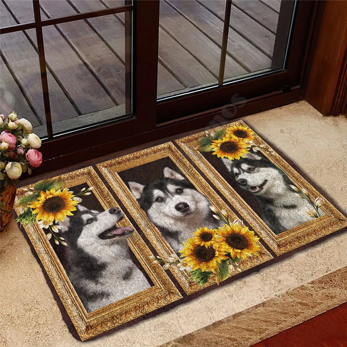 

3D Printed Husky Sunflower Custom Doormat Door Floor Mats Carpet Decor Porch Doormat