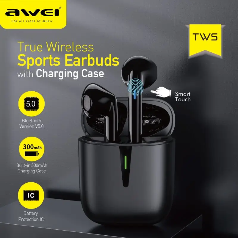 

AWEI T21 наушники беспроводной спортивные беспроводные наушники Bluetooth Type-c Игровые наушники с микрофоном Handsfree для iPhone