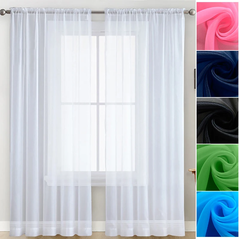 

White Solid Color Sheer Tulle Curtains Window Screening For Bedroom Kitchen Sheer Voile Blinds Drapes Gauze Treatments Door