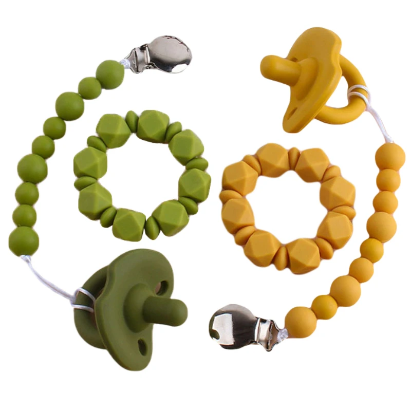 

Baby Pacifier Clips Baby Soothing Silicone Beads Ring Teether Bracelet Toy Dummy Clips Set Newborn Accessories Pacifier Chain