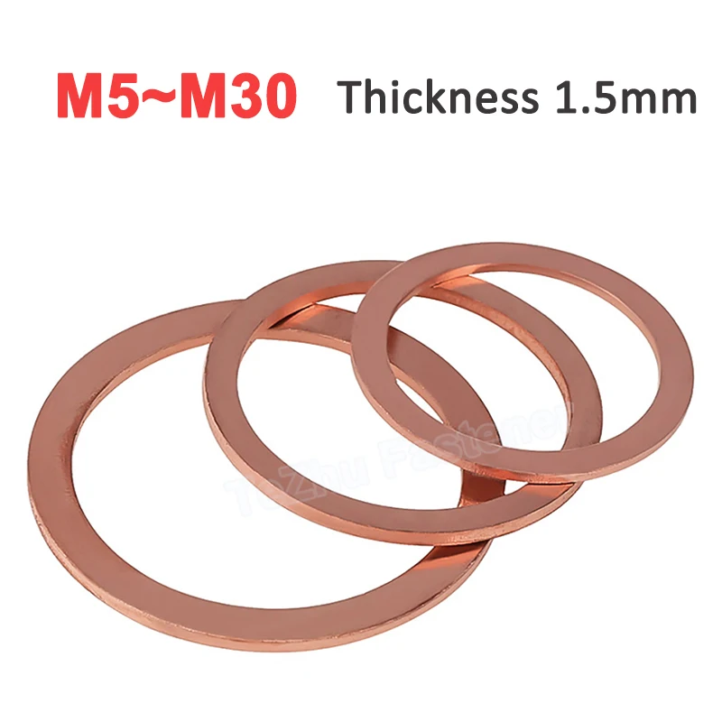 

Solid Copper Washer M5 M6 M8 M10 M12 M14 M16 M18 M20 M22 M24 M27 M30 Shim Flat Ring Gasket Seal Plain Spacer Washers Fastener