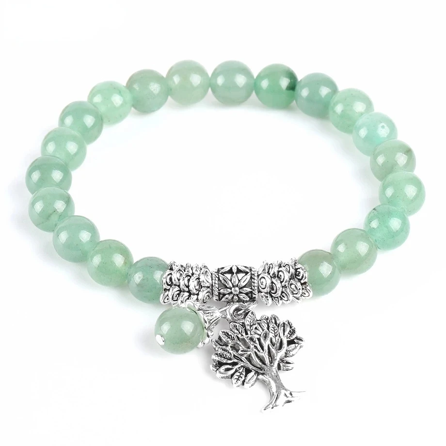 

New Meditation Green Aventurine Women Bracelets Natural Stone Yoga Mala Prayer Rosary Beads Healing Reiki Tree of Life E748