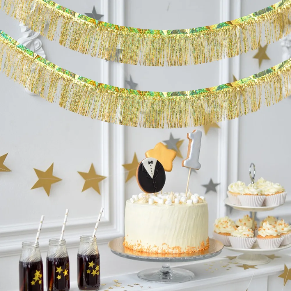 

Laser Rain Curtain Happy Birthday Party Decorations Wedding Background Wall Decor Tassel Rain Banner Baby Shower Supplies Favor